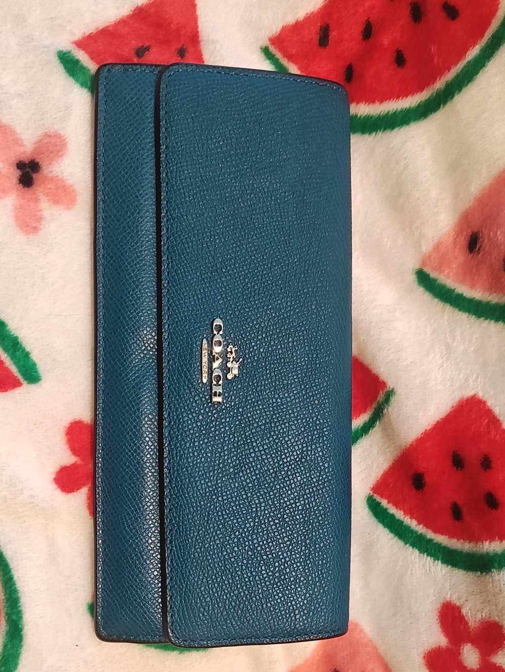 Coach Teal Pebbled Leather Continental Wallet - Coach